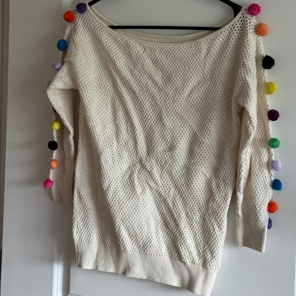 Anthropologie Cream Sweater with Multicolor Pom-Poms - Picture 5 of 13